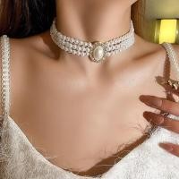 ราคา โช้คเกอร์แฟชั่นเกาหลีสร้อยคอลูกปัดมุกเทียมสามแถวหรูหรา (17167838001)