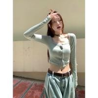 ราคา Cici XS3120 เสื้อครอปแขนยาว ผ้าไหมพรม กระดุมหน้า ดีเทลแขนเสื้อเเต่งขาดรูนิ้วมือ สไตล์Y2K (20859128390)