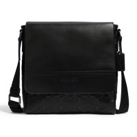 ราคา กระเป๋าสะพาย COACH แท้ กระเป๋าหนังแท้ ลาย SIGNATURE รุ่นหรู รุ่นใหม่ สายผ้าปรับความยาวได้ ใส่ A4 ได้ COACH 4006 MEN HOUSTON MAP BAG IN SIGNATURE LEATHER Black (1386992293)