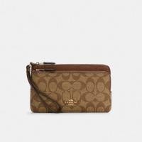 ราคา Coach C5576 Double Zip Wallet In Signature Canvas IME74 กระเป๋าคล้องมือ สี Im Khaki Saddle 2 (20618247350)