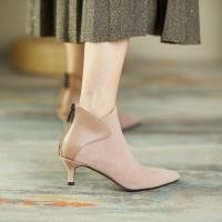 ราคา รองเท้าบูทหุ้มข้อเซ็กซี่สำหรับผู้หญิงรองเท้าบู้ตหนังหนังกลับปลายแหลมรองเท้าส้นรองเท้าส้นสูงแบบบางฤดูใบไม้ผลิฤดูใบไม้ร่วง (17694205107)