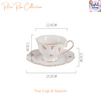 ราคา Violet Flamingo จานชามเซรามิคขอบทองรุ่น Retro Rose จานสีขาวลายดอกกุหลาบสีโอลด์โรส จานทานข้าว จานขนม และแก้วกาแฟ (20559834271)