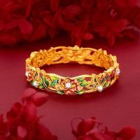 ราคา LILIYAWIND กำไลข้อมือผู้หญิงประดับมุกเคลือบดอกไม้ดอกโบตั๋นแบบกลวงทำจากทองแดง (19607052943)