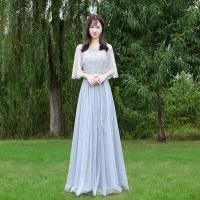 ราคา ชุดออกงานเพื่อนเจ้าสาวชุดเพื่อนเจ้าสาวกลุ่มน้องสาวสไตล์เกาหลีแบบฤดูใบไม้ผลิและฤดูร้อน2023ของผู้หญิงชุดเดรสปาดไหล่สีเทาแบบยาวใส่แล้วดูผอมเพรียว (14769083190)