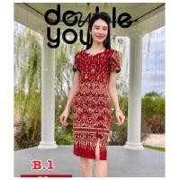 ราคา เดรสผ้าไทยสีพาสเทล ชุดผ้าไทยสีแดง เดรสผ้าฝ้ายสีม่วง (14167301263)