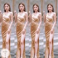 ราคา SG028 เดรสออกงาน ไหล่เบี่ยงเอวจับย่น ชายกระโปรงผ่าด้านข้าง มีซิปหลัง เย็บจีบย่น 1 ข้าง กระโปรงผ่าด้านหน้า พร้อมส่ง (16482377275)