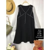 ราคา เดรสมือสอง สภาพใหม่ คัดเกรดนำเข้าแฟชั่นเกาหลีญี่ปุ่น สีดำทูโทน แขนพองเจ้าหญิง ทรงหลวมๆ ไซร์ L (20846022203)