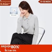 ราคา GIORDANO Women Polo Shirts Interlock Cotton Plain Color Simple Polo Shirts Long Sleeve Skin Friendly Casual Polo Shirts 05312790 (15681092912)