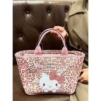 ราคา กระเป๋าโท้ทลายเสือดาวสีชมพูสำหรับผู้หญิงลำลองการ์ตูนคิตตี้พิมพ์กระเป๋าสะพายหนัง PU (20517023790)