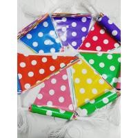 ราคา ธงราวสามเหลี่ยมคละสีลายจุด 7สีใน1เส้น ตกแต่งสถานที่ต่างๆสวยงาม ธงราวผลิตจากพลาสติกPVCอย่างดี ความยาว18เมตร มีธง35แผ่น เชือกไนล่อนสีขาวเกรดA (19961452240)