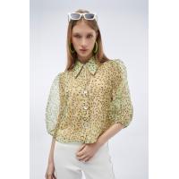 ราคา f fashion เสื้อเบลาส์ผ้าไหมแก้ว ผู้หญิง Animal Print Organza Collared Shirt 6070 (19517569643)