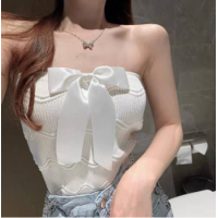 ราคา เสื้อเกาะอกเกาะอก เสื้อไหมพรม เสื้อไหมพรมเกาะอก เสื้อเกาอกติดโบว์ (9690492187)