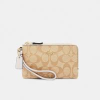 ราคา Coach 87591 Double Corner Zip Wristlet In Signature Canvas IMDQC กระเป๋าคล้องมือผู้หญิง สี Im Light Khaki Chalk1 (20618398273)