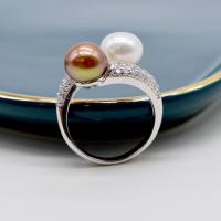 ราคา แหวนมุกคู่รอบไข่มุกน้ำจืดธรรมชาติแหวนเงิน Multicolor ไข่มุก Z Irconia ปรับแหวนแหวนสตรี (2304792572)