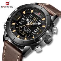 ราคา Naviforceผู้ชายดิจิตอลจอแอลซีดีแฟชั่นกีฬานาฬิกามัลติฟังก์ชั่วันที่สัปดาห์ควอตซ์นาฬิกาข้อมือ 30 เมตรกันน้ำหนังแท้วงสาย 9153 (10475617676)