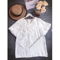 ราคา Cho oe เสื้อผ้าซิ้วเงาแก้ว คอปาด แขนสั้น ม้วนดอกด้านหน้า เสื้อแฟชั่น เสื้อใส่เที่ยว เสื้อใส่ทำงาน เสื้อใส่ทำบุญ เสื้อ chotida (18753570522)