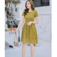 ราคา เดรสผ้าไทย ชุดผ้าฝ้ายทอลายสีเหลืองไพร มีซับใน ซิปซ่อนหลัง (17249550759)