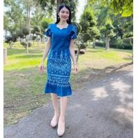 ราคา เดรสผ้าฝ้ายลายไทยสีแดง ชุดผ้าไทยสีม่วง ชุดผ้าฝ้ายสีพาสเทล (20280364497)