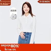 ราคา GIORDANO Women Polo Shirts Interlock Cotton Plain Color Simple Polo Shirts Long Sleeve Skin Friendly Casual Polo Shirts 05312790 (20478334730)