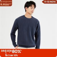 ราคา GIORDANO Men Sweaters Vertical Jacquard Chunky Soft Warm Sweatrs Crewneck Solid Color Gentle Fashion Casual Sweaters 18053604 (20351802599)