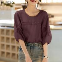 ราคา ZANZEA ฤดูร้อนแขนสั้นสไตล์เกาหลีของผู้หญิงเสื้อลูกไม้เสื้อคอกลมเสื้อสตรีใส่ไปทะเลวันหยุด 11 (20466190297)