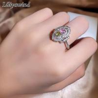 ราคา LILIYAWIND แหวนปรับขนาดได้ผู้หญิงทำจากทองแดงคริสตัลสี่เหลี่ยมสีเหลืองเพทายแบบหวาน (20680824355)