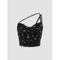 ราคา Cider Velvet Asymmetrical Neck Ruched Star Crop Cami Top เสื้อครอปสายเดี่ยวผู้หญิง เสื้อสายเดี่ยวผ้ากำมะหยี่ สไตล์เซ็กซี่ (17388972008)