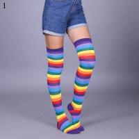 ราคา ถุงเท้ายาวลายทางสีรุ้ง1คู่ถุงเท้ายาวผ้าฝ้ายลายทางยาวคาวาอินิเมะม้าลายคอสเพลย์ผู้หญิงหญิงสาวถุงเท้าระดับเข่าเหนือ (18318177886)