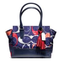 ราคา กระเป๋าถือ COACH แท้ รุ่นหรูจาก Shop ผ้าลาย Signature สายหนังแท้ ถือได้ สะพายขึ้นไหล่สวย COACH 19951 LEGACY HERITAGE SIGNATURE CANDACE CARRYALL SATCHEL NAVY สีน้ำเงิน (447952)