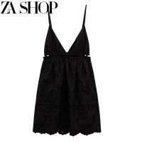 ราคา Zaraโหว่ฤดูร้อนใหม่สีดำชุดเดรสปักลายกลวงหญิงเสื้อแขนกุด Suspender กระโปรงทรงเอ5107408 (17081411475)