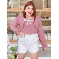 ราคา R123 เสื้อแฟชั่นสาวอวบ ผ้าสลาฟสีพื้น รุ่นแต่งปกระบายแหลม แขนยาว (20755263716)