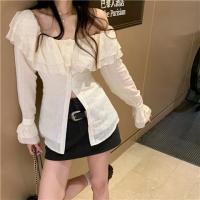 ราคา เสื้อแขนยาว เสื้อเชิ้ตแขนยาว เปิดไหล่ข้างเดียว เสื้อเปิดไหล่ สไตล์เกาหลี แฟชั่นสําหรับผู้หญิง (20467331679)