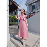 ราคา Bs3683 เดรสยาวผ้าซาร่า คอปกแขนระบาย แต่งฟู่ ติดเข้มกลัด (19262184050)