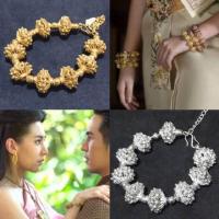 ราคา กำไลชุดไทยออเจ้าลายช่อดอกพิกุล สีเงินสีทอง คนอ้วนใส่ได้ (1076346056)