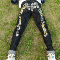 ราคา Embroidered printed jeans evisu ˉ Mens and Womens Fashion Loose Straight Fit Large (20879142253)