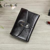 ราคา กระเป๋าสตางค์แบบสั้นสำหรับผู้หญิง RFID หนังของแท้ของ CONTACTS สำหรับผู้หญิงยี่ห้อดีไซน์เนอร์หรูหรากระเป๋าใส่เหรียญซองใส่บัตรคลิปเงินกระเป๋าเงินแบบมินิหญิง (18512595390)