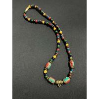 ราคา สร้อยคอลูกปัดแนวโบราณหลากสีความยาว18 ตกแต่งด้วยหินเนปาลขนาด8 มิล (20766143536)