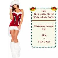 ราคา ชุดคริสมาสต์ปีใหม่ผู้หญิงเซ็กซี่ซานต้าทักซิโด้ชุดคริสมาสต์เกาะอกหมวกกำมะหยี่สีขาวอบอุ่น (10802847496)