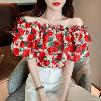 ราคา เสื้อเชิ้ตลายดอกผู้หญิงแบบเปิดไหล่ Aki20ผ้าชีฟองลายดีไซน์ใหม่เสื้อผ้าชีฟองหวานๆเสื้อเสื้อกันหนาวชีฟองสัมผัสระดับพรีเมียม (20373943265)