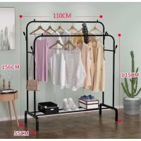 ราคา Yac ราวตากผ้าเหล็ก 2 ชั้น พร้อมชั้นวางของ 2 ชั้น Wardrobe Drying Rack ราวตากผ้าบาร์คู่ ชั้นวางผ้า กันน้ำ 110x55x156CM (17544105170)