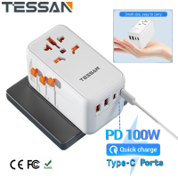 ราคา GaN III 100W Universal Travel Adapter International Charger with 2 USB Ports 2 USB C PD Fast Charging Adaptor Worldwide Wall Charger with Type C Fast Charger for iPhoneSamsungLaptops Type A C G I USA 