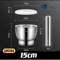 ราคา ครกสแตนเลส 304 พร้อมฝาซิลิโคน ครก สาก เกรดอาหาร 304 stainless steel mortar with silicone lid mortar pestle food grade (20851489609)