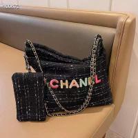 ราคา Chanel 22 ผ้าทวิต ปักอักษรสี (18428116992)