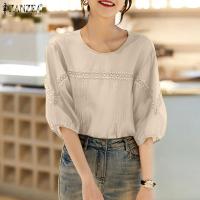 ราคา ZANZEA ฤดูร้อนแขนสั้นสไตล์เกาหลีของผู้หญิงเสื้อลูกไม้เสื้อคอกลมเสื้อสตรีใส่ไปทะเลวันหยุด 11 (20466190274)