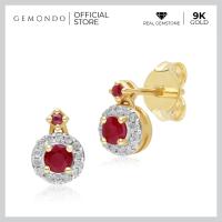 ราคา Gemondo ต่างหูทองคำ 9K ประดับทับทิม Ruby ล้อมเพชร สไตล์คลาสสิกทรงกลม ดีไซน์ระย้า ต่างหูทับทิม ต่างหูอัญมณี (19428371370)