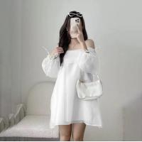 ราคา พร้อมส่ง เดรสผ้าแก้วแขนยาวปาดไหล่ซับในผ้าไหมอิตาลี M03 A2156 (20824338366)