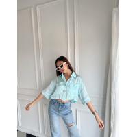 ราคา ป้าย Alot เสื้อปกเชิ้ต ผ้าซาติน ทรงครอป กระดุมเปลือกหอย ทรงน่ารัก (20498316370)