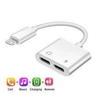 ราคา 2 In 1 Audio Adapter For iPhone 11 12 Pro Max xXS Aux Jack Headset Lighting 3 5mm To Headphone Splitter Charging Earphone Cable (17843766041)