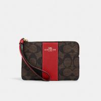 ราคา Coach 58035 Corner Zip Wristlet In Signature Canvas IMRVQ กระเป๋าคล้องมือผู้หญิง สี Im Brown 1941 Red (20618428976)