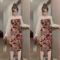 ราคา ชุดเดรส แขนยาวคอสี่เหลี่ยม ผ้ายืดรัดรูป มี2 ลายให้เลือก ขนาดฟรีไซด์ S M (20943003372)
